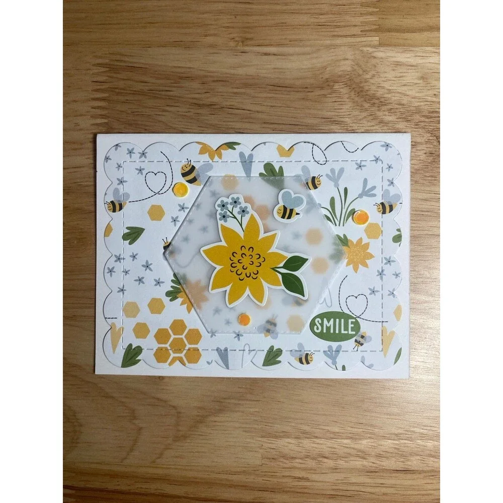 Bee & Flower Greeting Card – Handmade A2 Card – All Occasion Blank Card